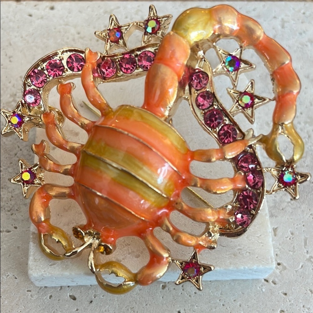 Anthropologie Gold and Orange Scorpio Brooch